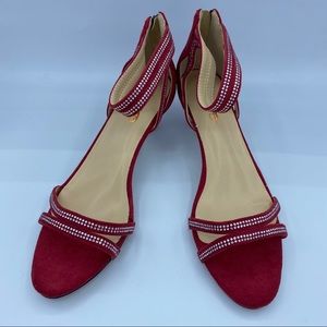 XYD Open Toe Low Heel Strappy Rhinestone Sandals